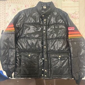 VTG Simpson Racing Safety Equipment Puffer Jacket Black Retro 70s 80s (size L)